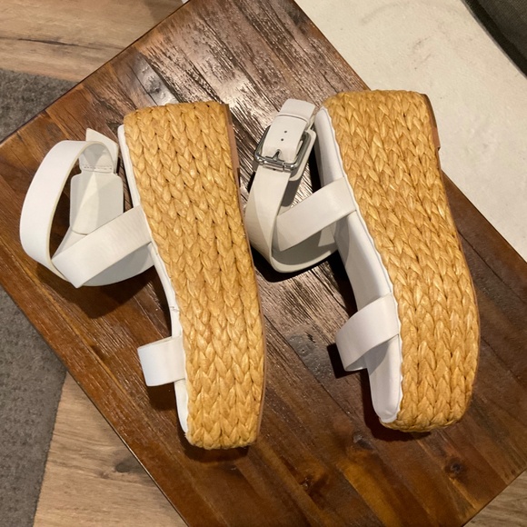 PURE Donna Karan Lolah Ankle Strap Raffia Platform Sandal White Leather Size 7 - Picture 7 of 12